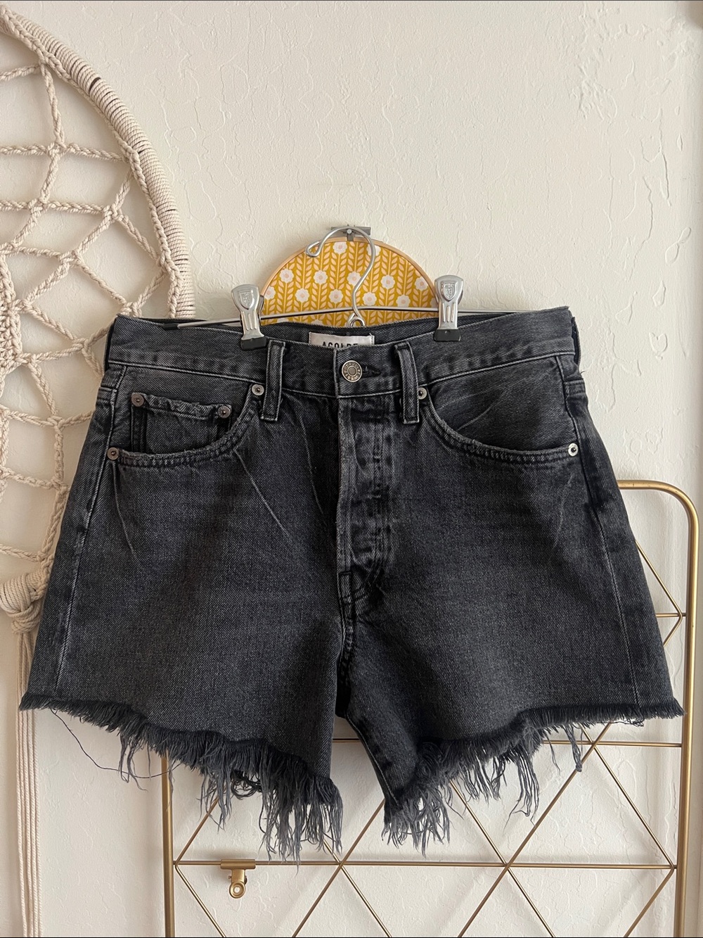 25 / AGOLE Black Frayed Hem Denim Shorts